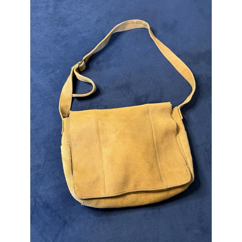 Vtg Le Donne Tan Suede Messenger Bag Crossbody Flap Pocket